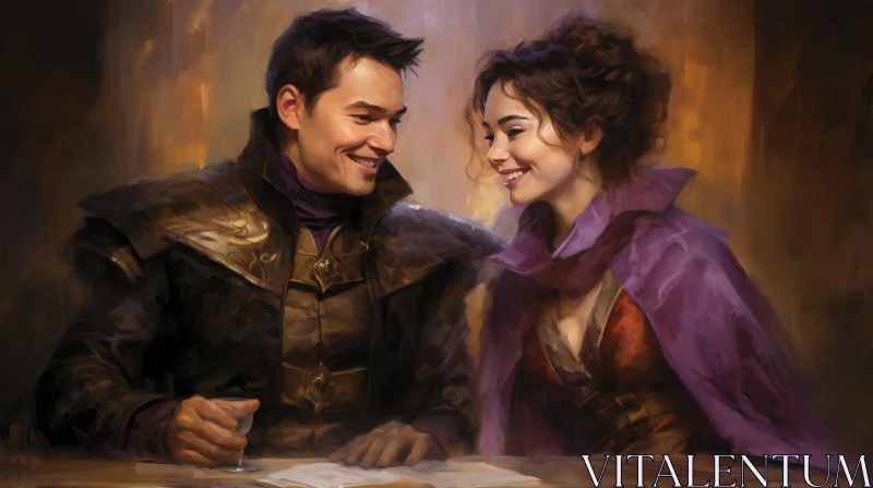 Man and Woman Painting at Table AI Image
