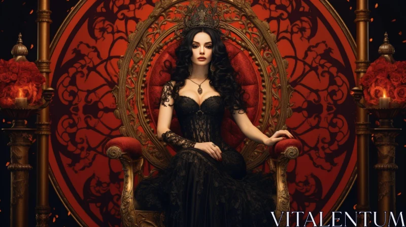 Regal Woman on Throne in Black Dress - Fantasy Art AI Image