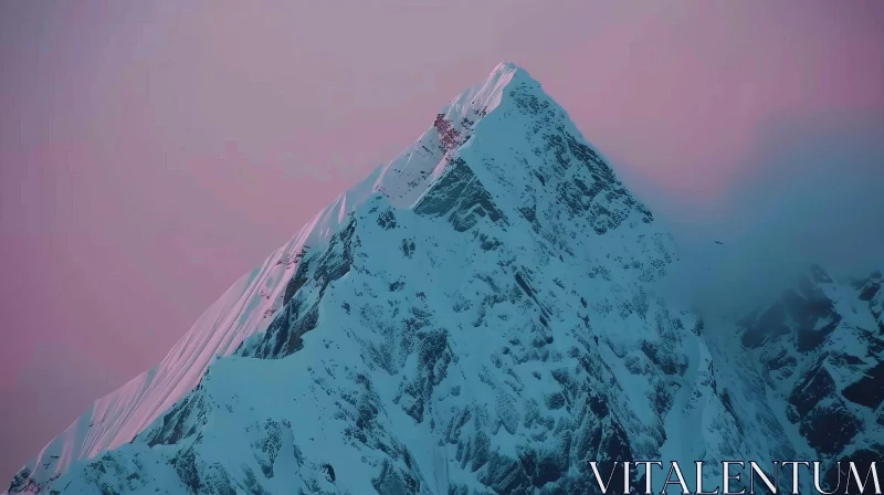 AI ART Snow-Capped Mountain Peak at Sunset - Nature's Tranquility