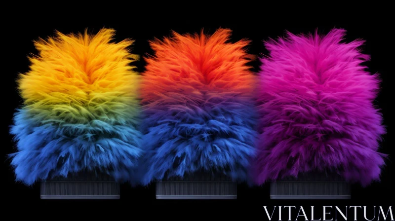 Colorful 3D Furry Objects on Black Background AI Image