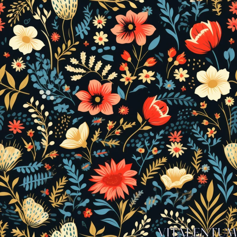 AI ART Dark Blue Floral Pattern - Seamless Design for Fabric & Wallpaper