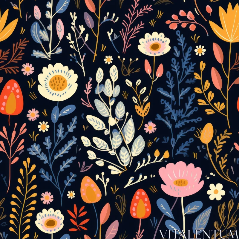 Dark Blue Floral Pattern | Seamless Design AI Image