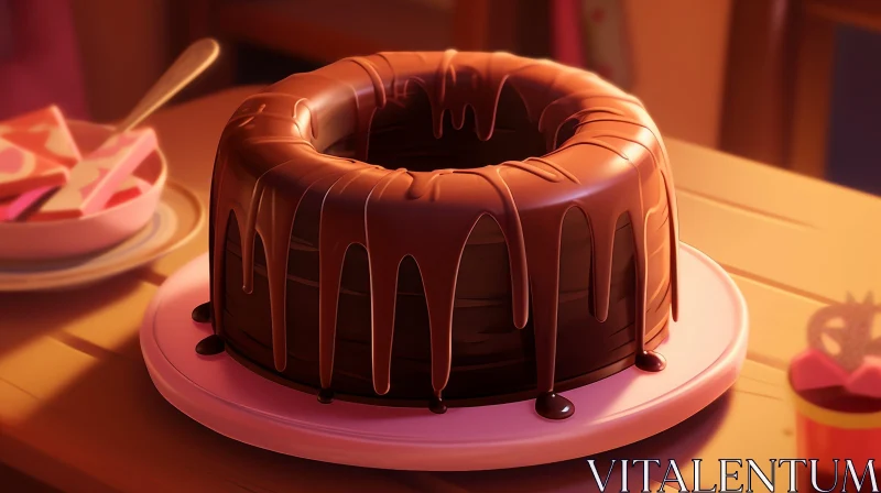 Decadent Chocolate Cake on White Plate AI Image