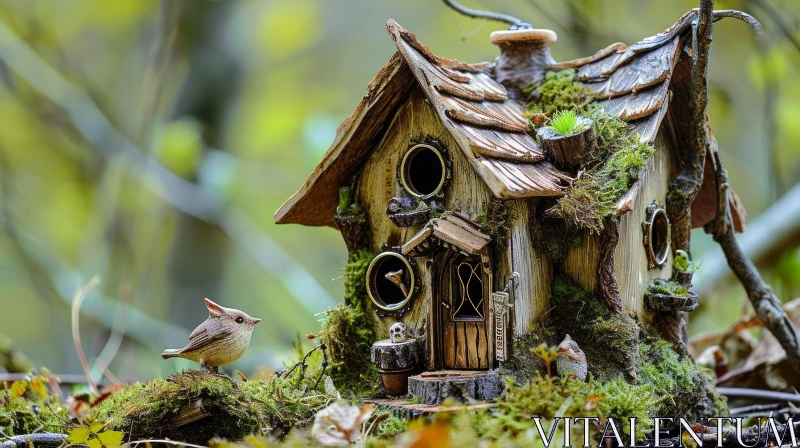 Enchanting Wooden Fairy House Covered in Moss AI Image