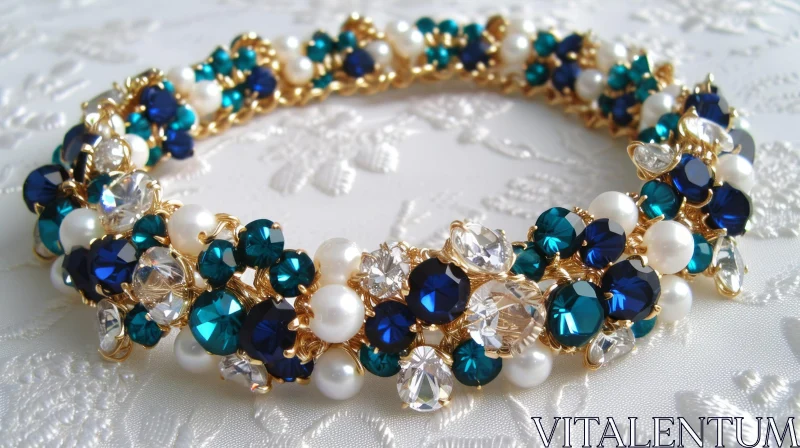 Exquisite Handmade Bracelet with Freshwater Pearls and Crystals AI Image