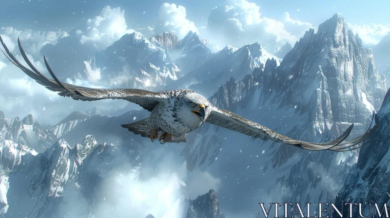 Falcon Soaring Over Snowy Mountain Range AI Image