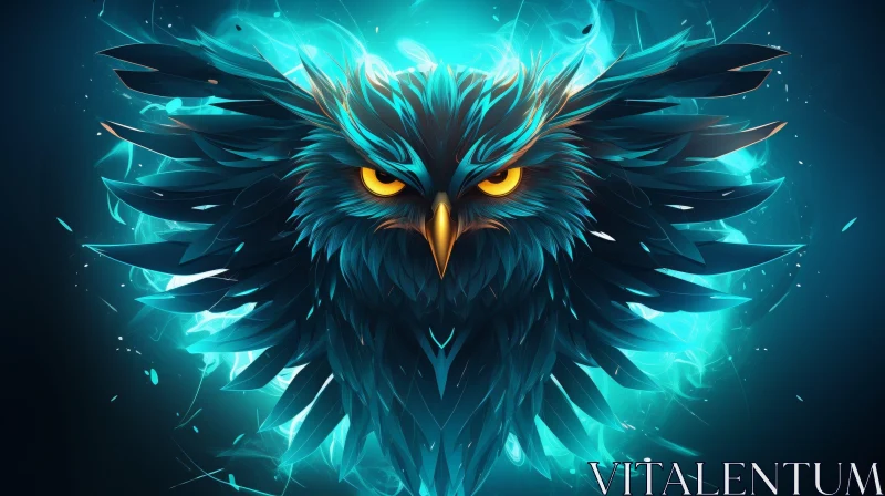 Mysterious Owl Illustration with Glowing Wings AI Image