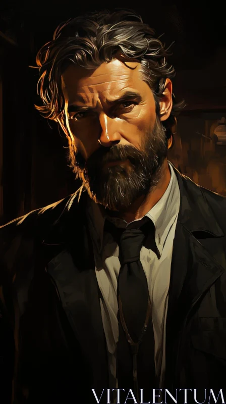 Serious Man Portrait in Dark Background AI Image