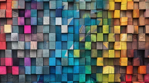 Colorful Wooden Cubes Mosaic - Abstract Art