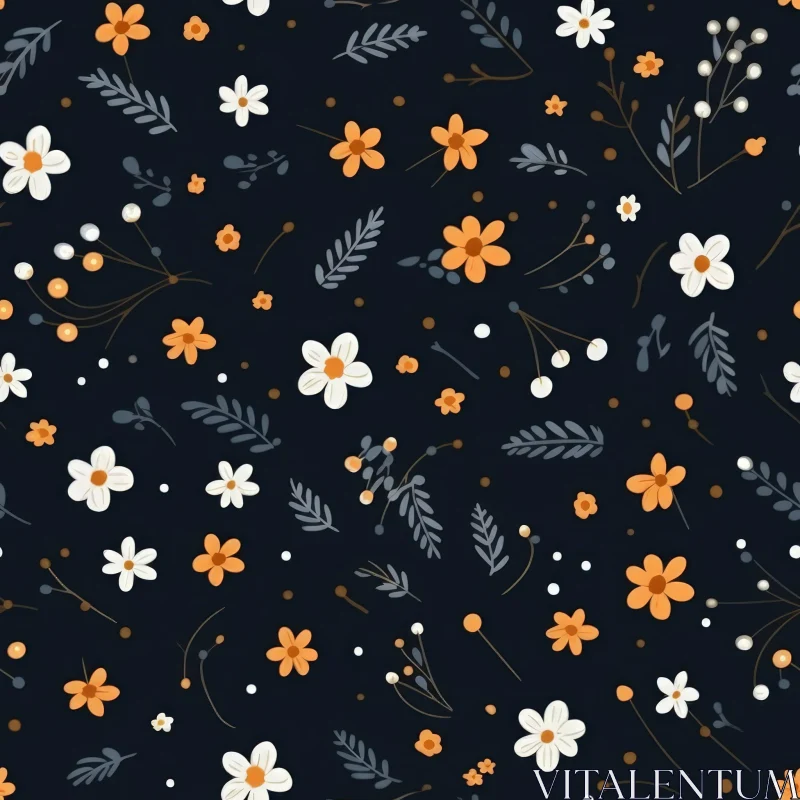 Delicate Floral Pattern on Dark Blue Background AI Image