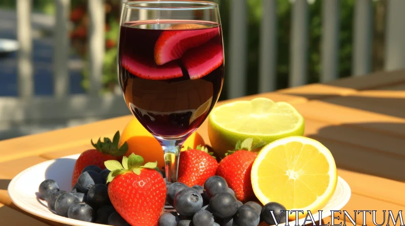 Delicious Red Wine and Fruit Slices on Plate AI Image