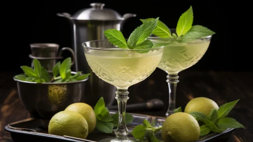 Refreshing Green Cocktail with Mint Leaves