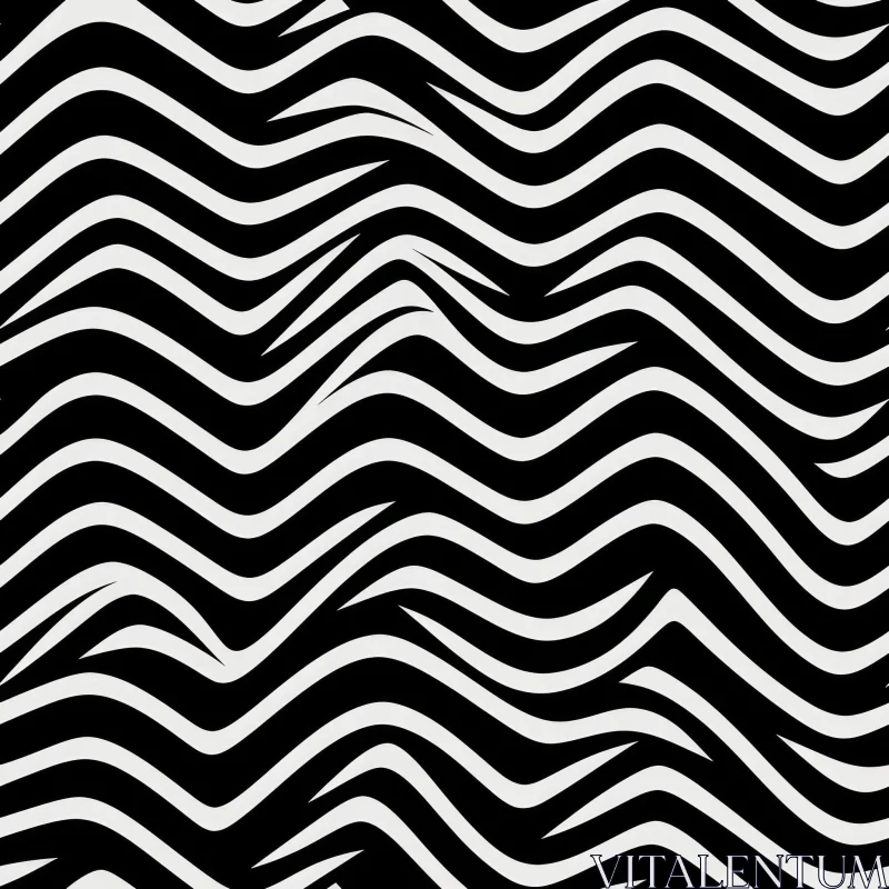 Seamless Black and White Wavy Pattern - Vector Illustration AI Image