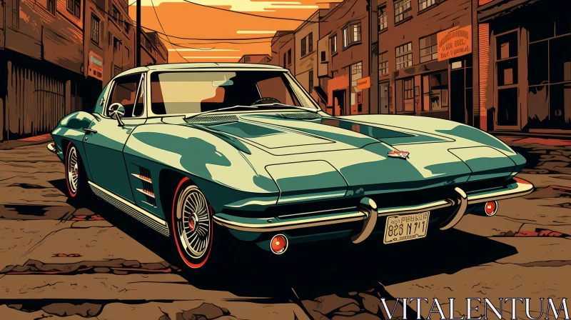 Vintage Chevrolet Corvette Sting Ray City Street Painting AI Image