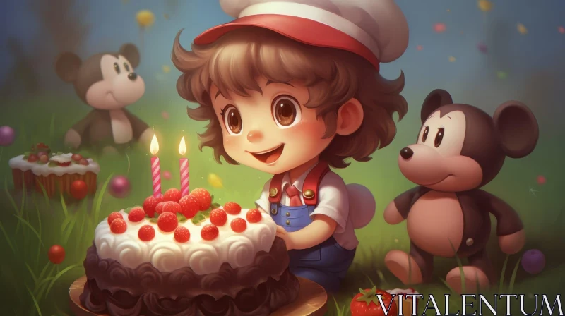 Cheerful Birthday Party Cartoon Illustration AI Image