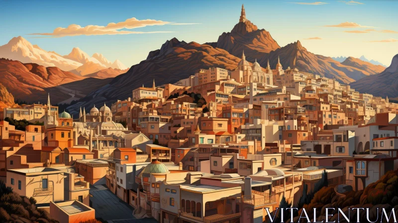 AI ART Cityscape Painting in Mountain Valley