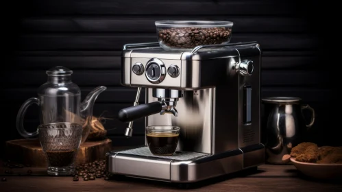 Coffee Scene with Espresso Machine and Glass Cup