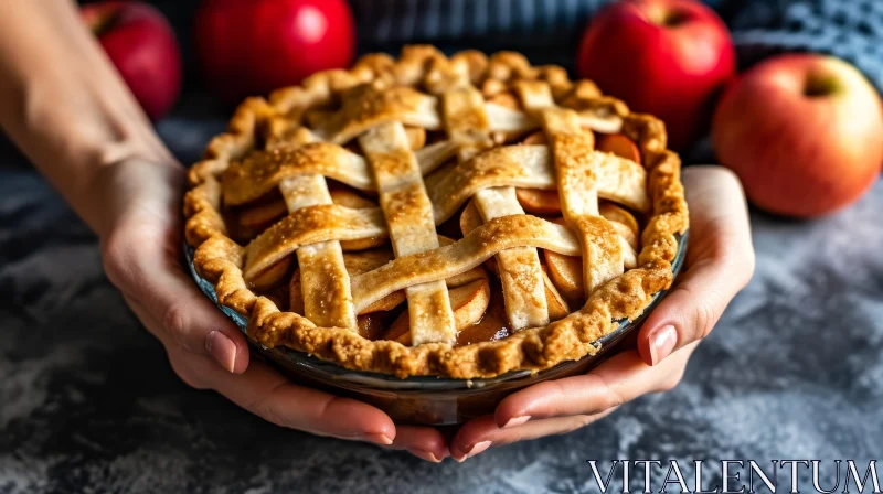 Delicious Apple Pie - Baked Golden Crust with Lattice Pastry AI Image