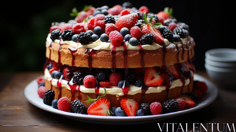 Delicious Cake with Fresh Berries AI Image