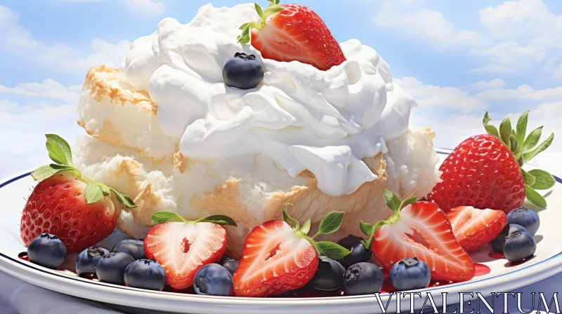 AI ART Delicious Pavlova Dessert with Berries and Whipped Cream