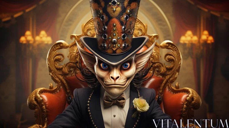 Elegant Cat Portrait in Top Hat and Suit AI Image