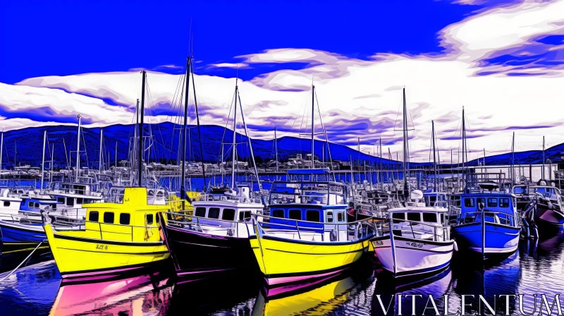 AI ART Harbor Boats Scene with Sailboats and Motorboats