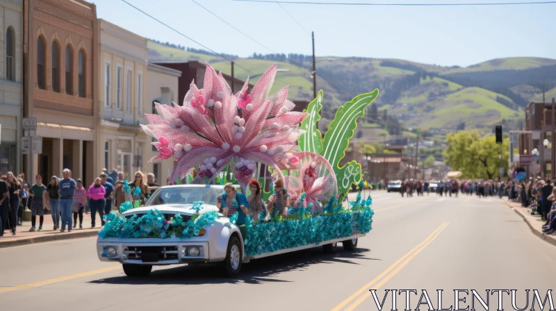 Lively Nature-Inspired Float in City Street - Carnival Spectacle AI Image