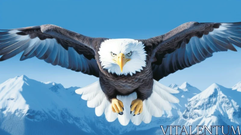 Majestic Bald Eagle Soaring in Clear Blue Sky AI Image