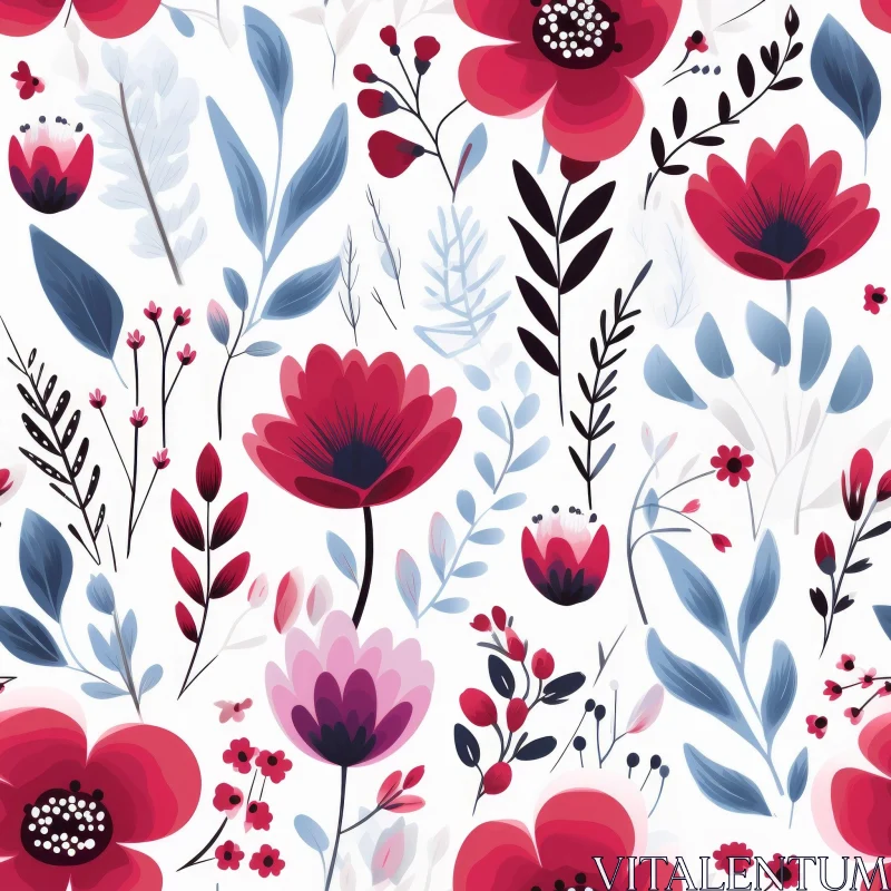 Red and Blue Floral Pattern on White Background AI Image