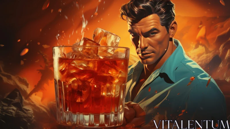Serious Man Holding Glass of Whiskey AI Image