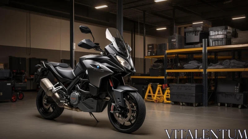 Black BMW R 1250 GS Motorcycle in Garage AI Image