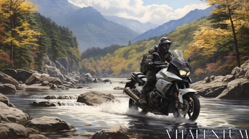 BMW Motorcycle Riding Adventure Through River AI Image