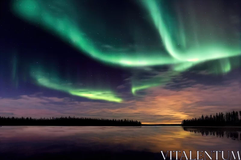 AI ART Captivating Aurora Borealis Over Lake - Nature's Beauty