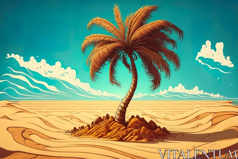 Captivating Palm Tree Illustration in Majestic Desert Setting AI Image