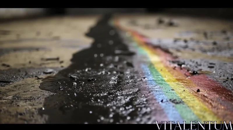 Captivating Rainbow Reflection on Wet Tar Road AI Image