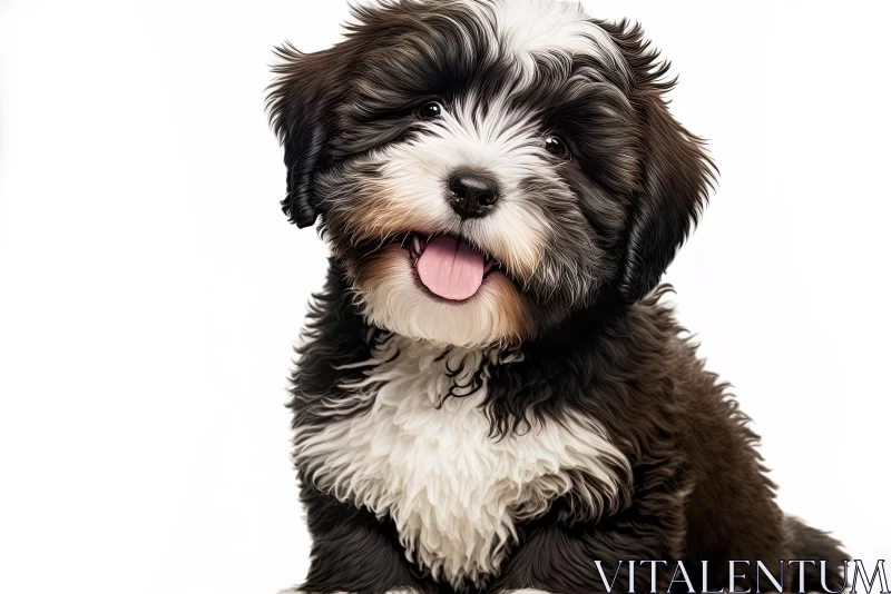 Colorful Caricature of a Black and White Puppy on a White Background AI Image