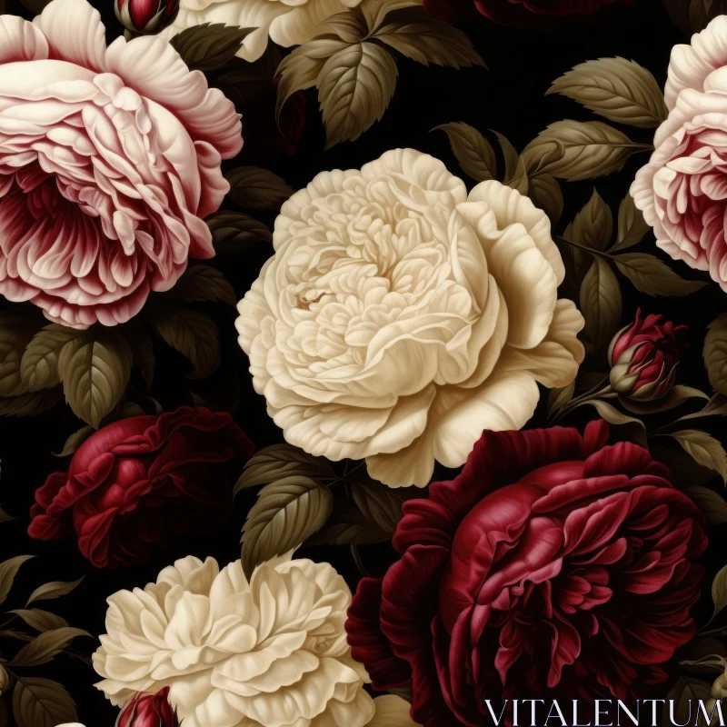 AI ART Dark Red and Pink Roses Seamless Pattern