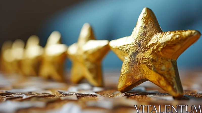 Elegant Gold Stars on Brown Surface | Shimmering Metal Artwork AI Image