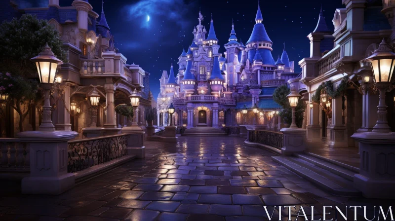 Enchanting Fantasy Castle Night Digital Painting AI Image