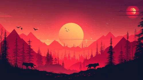 Enchanting Forest at Sunset Digital Painting