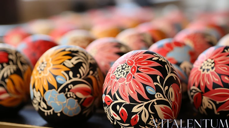 Handcrafted Painted Easter Eggs with Intricate Floral Patterns AI Image