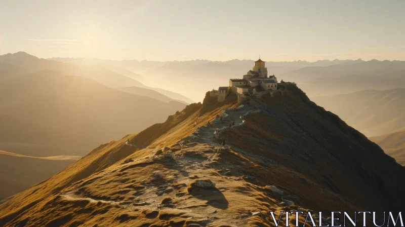 Majestic Mountaintop Castle Landscape AI Image