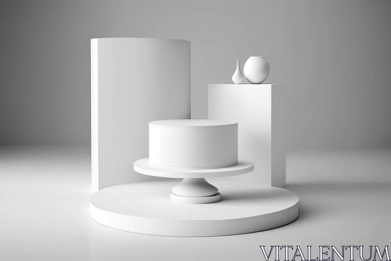 Monochromatic White 3D Cake Display - Graphic Composition AI Image