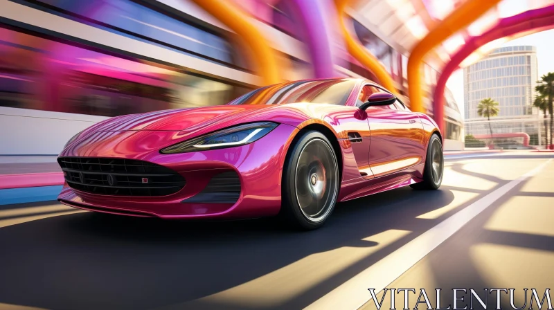 Pink Sports Car 3D Rendering on City Road AI Image