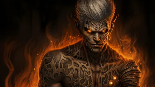 Powerful Demon Fantasy Portrait with Fiery Surroundings