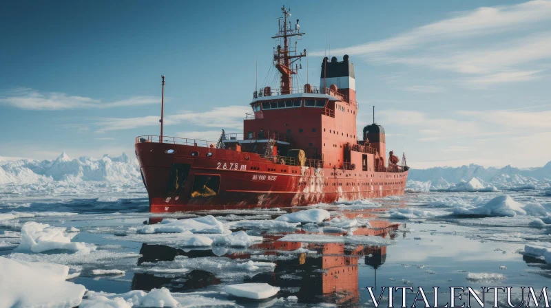 Red Ship in Icy Waters - Akademik Shokalskiy AI Image