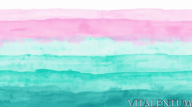 Serene Watercolor Painting of Pink and Blue Stripes AI Image