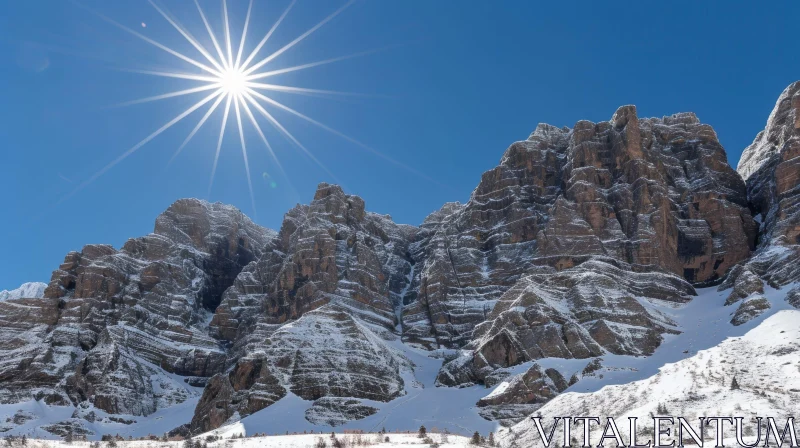 AI ART Snow-Capped Mountain Range with Bright Sunshine