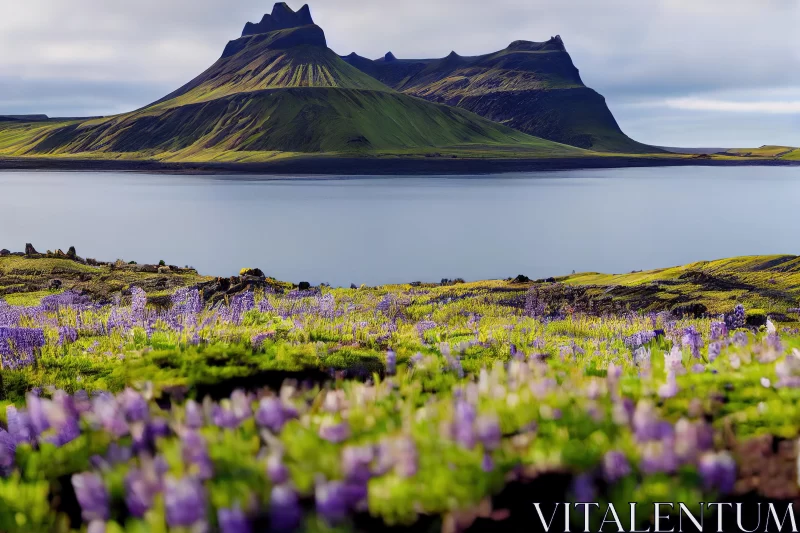 Spectacular Landscape with Purple Flowers | Nature Art AI Image