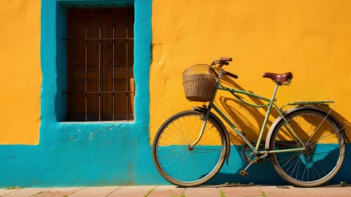 Vintage Bicycle Against Colorful Wall